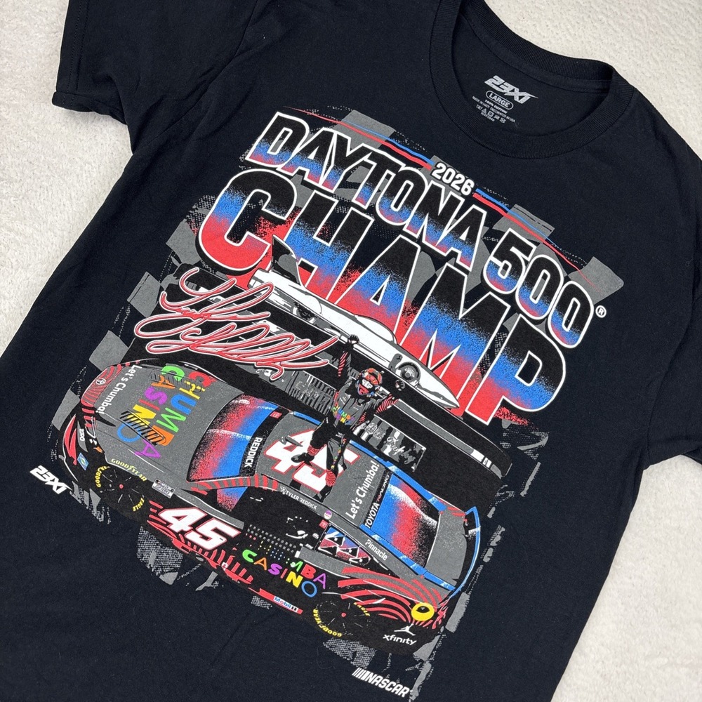 NASCAR Tyler Reddick 2026 Daytona 500 Champ T-Shirt Large Black 23XI Racing Tee